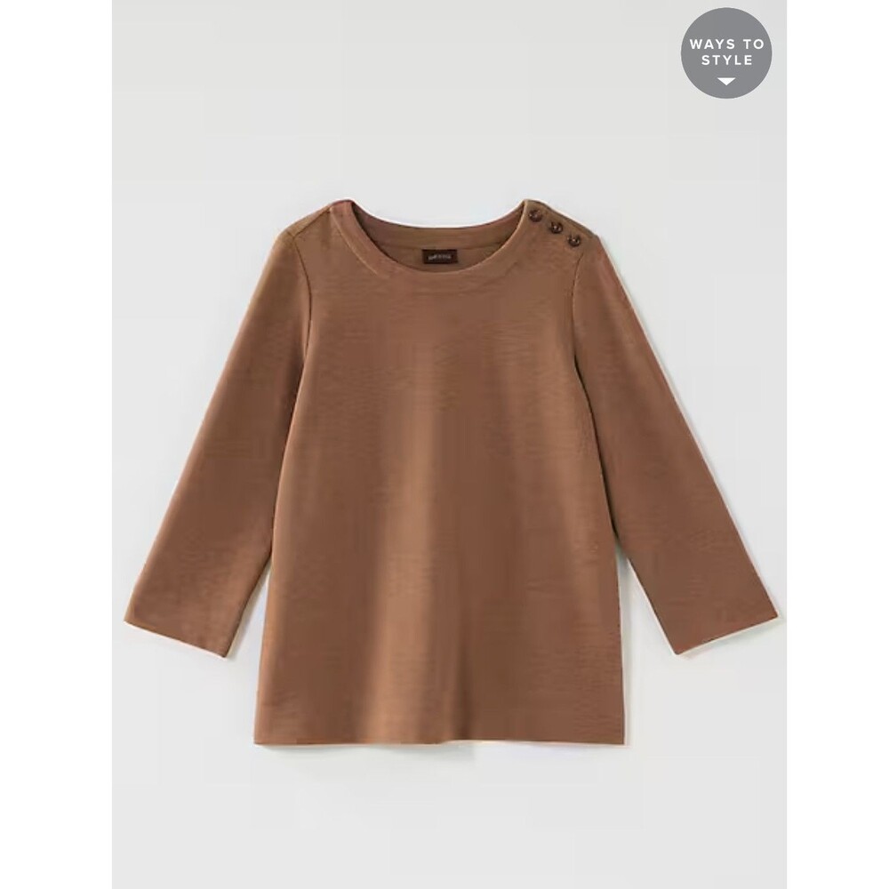 J. Jill Wearever Button Shoulder Ottoman Top Size XL Brown 3/4 Sleeve Knit